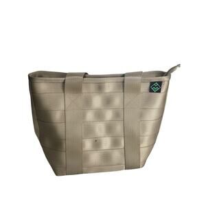 Maggie Bags Seatbelt Campus Tote Bag Beige Footed Double Shoulder Strap Purse
